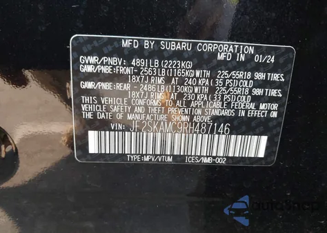 2024 Subaru Forester Touring z USA, uszkodzony, nr VIN JF2SKAMC9RH487146